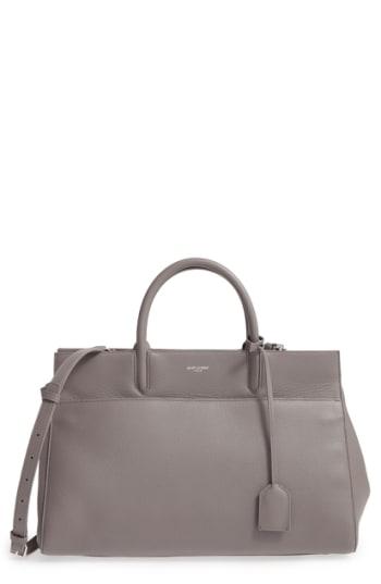 Saint Laurent Medium Rive Gauche Grained Leather Satchel - Grey