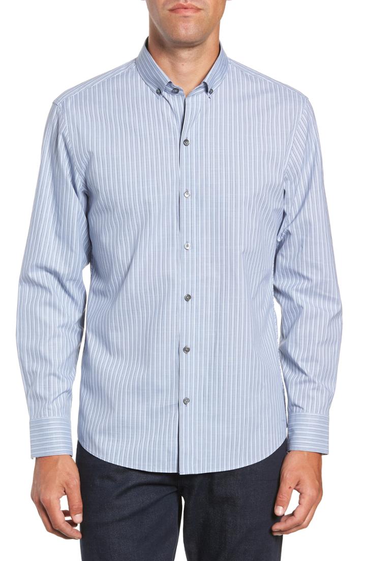 Men's Zachary Prell Vinnie Regular Fit Stripe Sport Shirt - Blue
