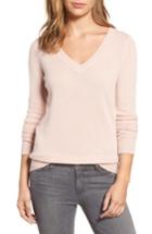 Petite Women's Halogen V-neck Cashmere Sweater P - Pink