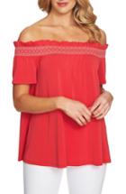 Women's Cece Smocked Off The Shoulder Crepe Top, Size - Red
