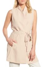 Women's Eileen Fisher Silk Georgette Crepe Long Vest, Size - Beige