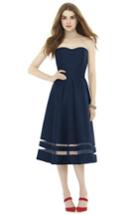 Women's Alfred Sung Illusion Stripe Strapless A-line Midi Dress - Blue