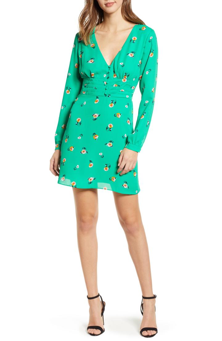 Women's Socialite Print Button Dress - Green