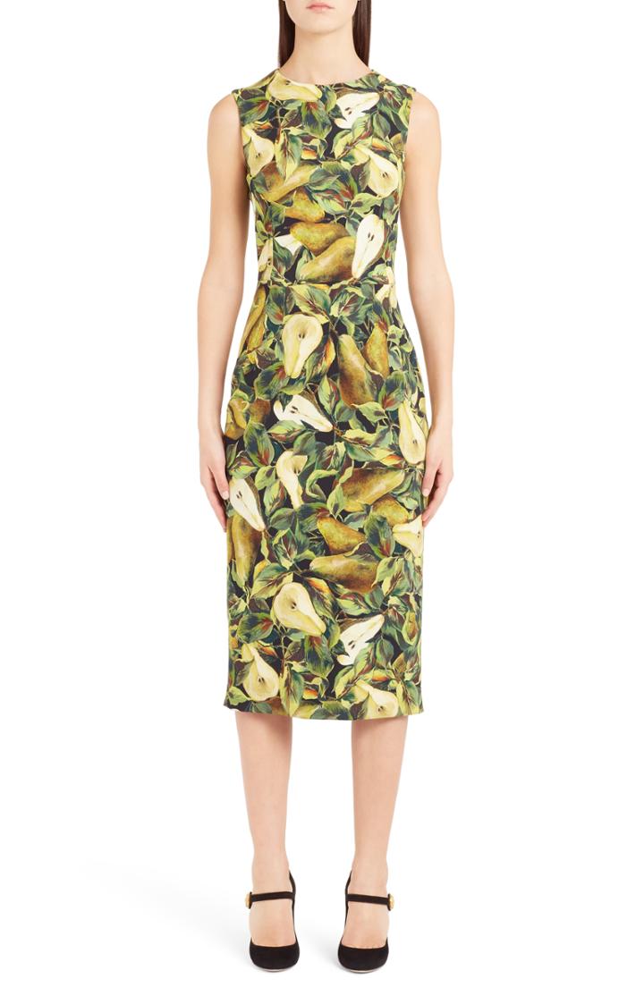 Women's Dolce & Gabbana Pear Print Cady Sheath Dress Us / 40 It - Black