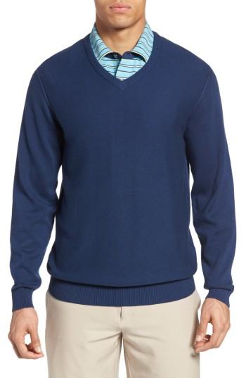 Men's Bobby Jones Pique Jersey V-neck Sweater, Size - Blue