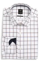 Men's Boss X Nordstrom Jesse Slim Fit Windowpane Dress Shirt .5 - Brown