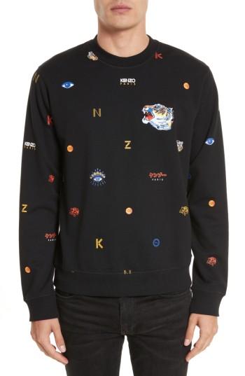 Men's Kenzo Allover Classic Tiger Sweater, Size - Black