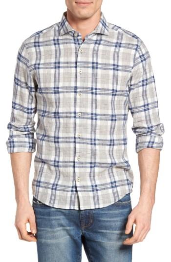 Men's Singer + Sargent Brushed Linen Blend Plaid Sport Shirt - Blue