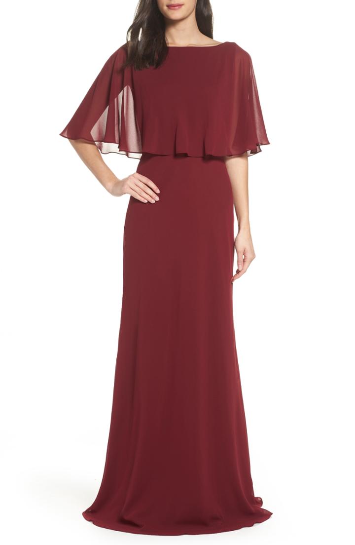 Women's La Femme Popover Chiffon Gown - Red