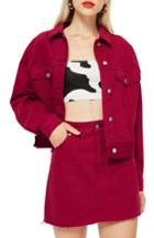 Women's Topshop Moto Denim Jacket Us (fits Like 0) - Red