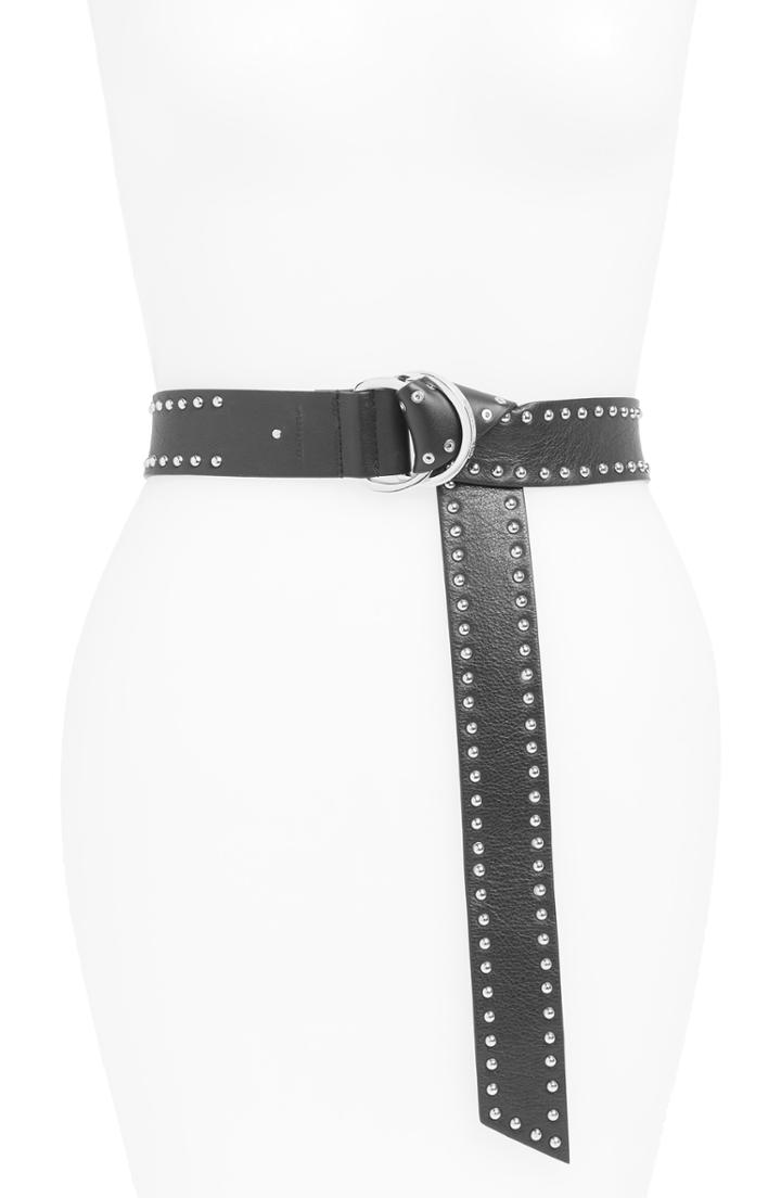 Women's Allsaints Studded Leather Belt /x-large - Black/ Dull Nickel