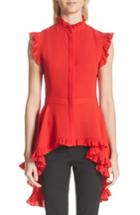 Women's Alexander Mcqueen Ruffle Trim Silk Georgette Top Us / 40 It - Red
