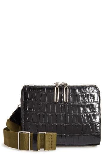 3.1 Phillip Lim Ray Triangle Croc Embossed Leather Crossbody Bag - Black