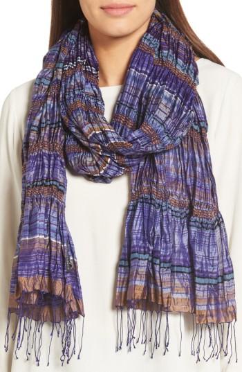 Women's Eileen Fisher Puckered Silk Blend Scarf, Size - Red