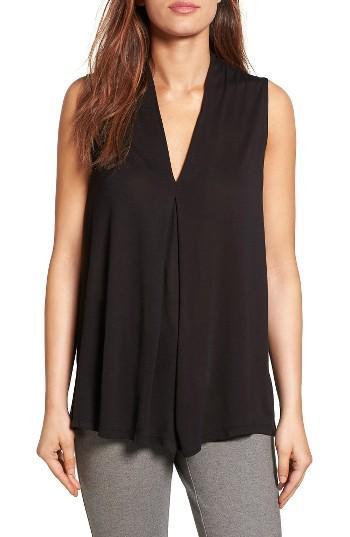 Women's Halogen Pleat Front V-neck Top, Size - Black