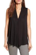 Women's Halogen Pleat Front V-neck Top, Size - Black