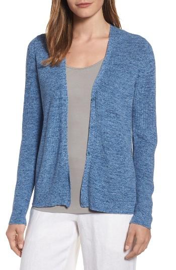 Women's Eileen Fisher V-neck Organic Cotton Cardigan, Size - Blue