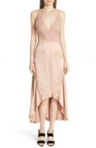 Women's Jonathan Simkhai Mixed Trim Satin Handkerchief Dress - Brown