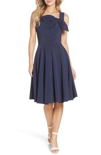 Women's Gal Meets Glam Collection Zoe Bow Neckline Fit & Flare Dress - Blue