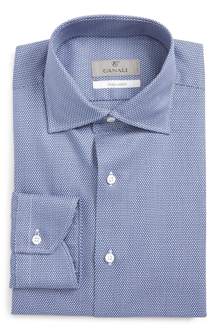 Men's Canali Trim Fit Geometric Dress Shirt .5 - Blue