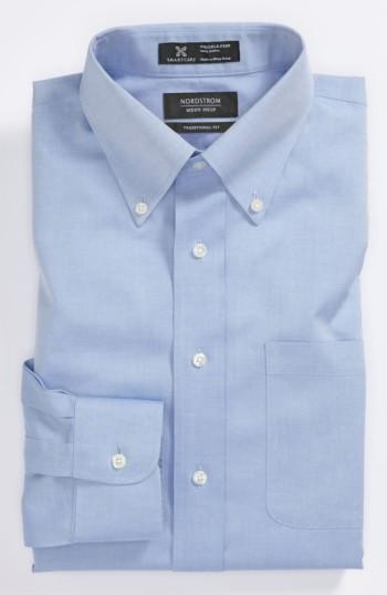 Men's Nordstrom Men's Shop Smartcare(tm) Traditional Fit Pinpoint Dress Shirt 33 - Blue