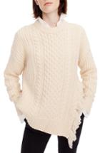 Women's J.crew Fringe Detail Cable Knit Sweater, Size - Ivory