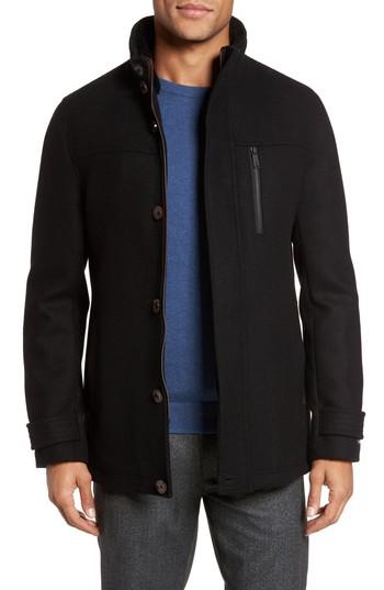 Men's Ted Baker London Funnel Neck Wool Coat (s) - Black