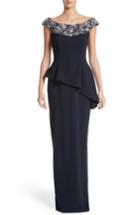 Women's Pamella Roland Embellished Off The Shoulder Peplum Gown - Blue