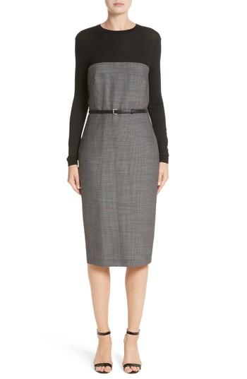 Women's Max Mara Canapa Stretch Wool Layered Sheath Dress - Black