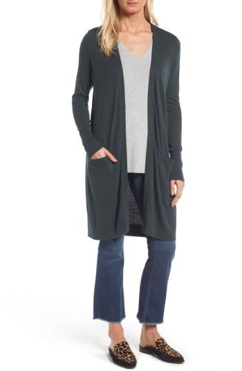 Women's Halogen Long Open Front Cardigan, Size - Green