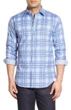 Men's Bugatchi Shaped Fit Grid Print Sport Shirt, Size - Blue