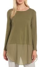 Petite Women's Eileen Fisher Silk Layer Look Tunic, Size P - Green