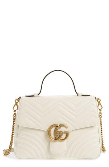 Gucci Medium Gg Marmont 2.0 Matelasse Leather Top Handle Bag - White