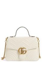 Gucci Medium Gg Marmont 2.0 Matelasse Leather Top Handle Bag - White
