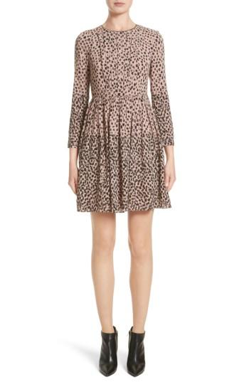 Women's Burberry Karinkalt Leather Trim Print Dress