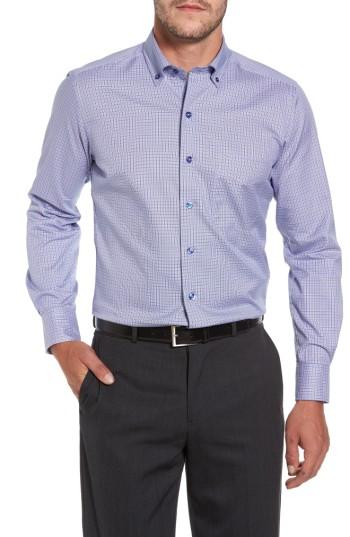 Men's David Donahue Microcheck Sport Shirt - Blue
