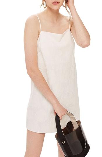 Women's Topshop Floral Jacquard Cotton Linen Blend Slipdress Us (fits Like 0-2) - Ivory