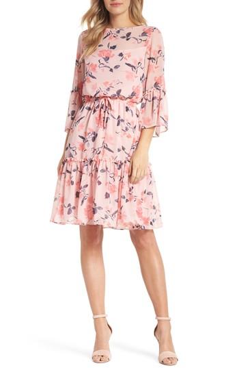 Women's Eliza J Floral Bell Sleeve Chiffon Dress - Pink