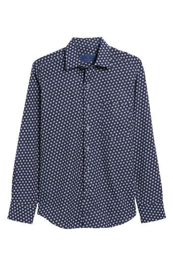 Men's David Donahue Regular Fit Dot Print Sport Shirt, Size - Blue