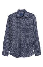 Men's David Donahue Regular Fit Dot Print Sport Shirt, Size - Blue