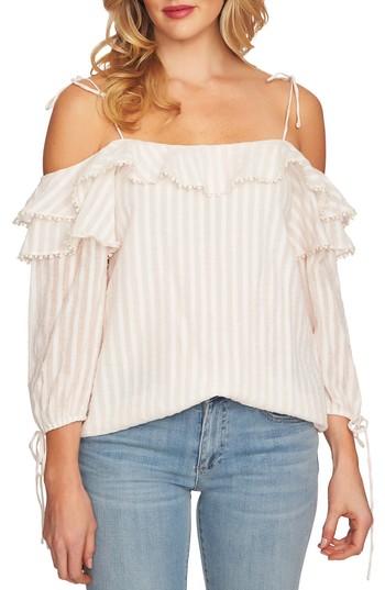 Women's Cece Cold Shoulder Stripe Pompom Blouse - Pink