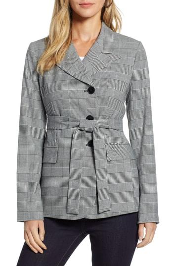 Women's Halogen Belted Plaid Blazer - Black