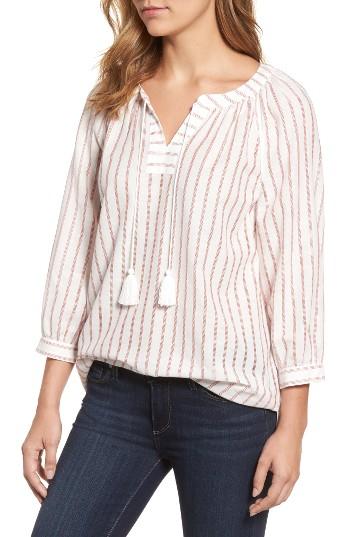 Women's Nydj Stripe Cotton Split Neck Top