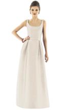 Women's Alfred Sung Scoop Neck Dupioni Full Length Dress - Beige