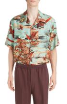 Men's Givenchy Underwater Print Silk Camp Shirt - Green