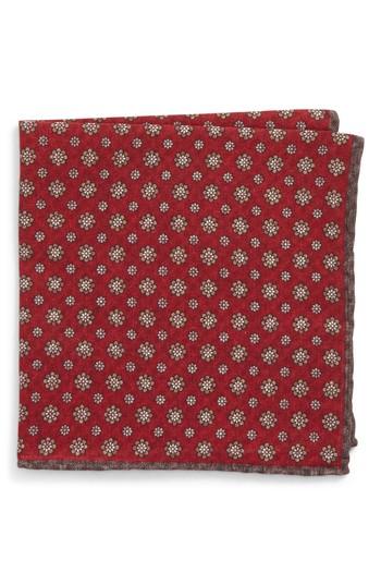 Men's Eleventy Medallion Wool & Cotton Pocket Square, Size - Red