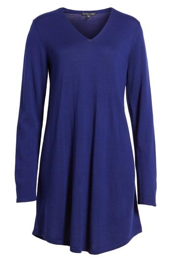 Women's Eileen Fisher Lightweight Merino Jersey V-neck Tunic, Size - Blue