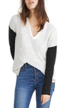 Women's Madewell Warmlight Colorblock V-neck Sweater, Size - Grey