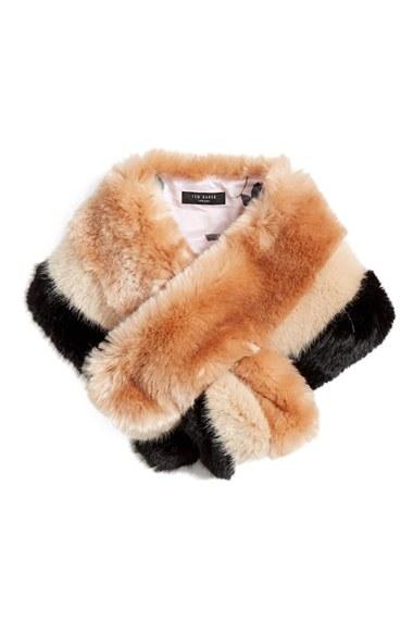 Women's Ted Baker London Stripe Faux Fur Scarf, Size - Pink