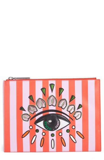 Kenzo Cory Embroidered Eye Leather Pouch - Red